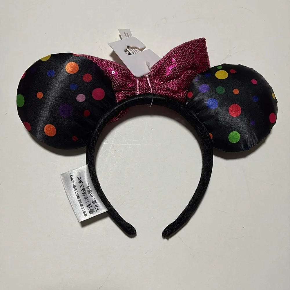 NWT Disney Parks Exclusive Sequin Polka Dot Pink Bow Minnie Mouse Ears Headband